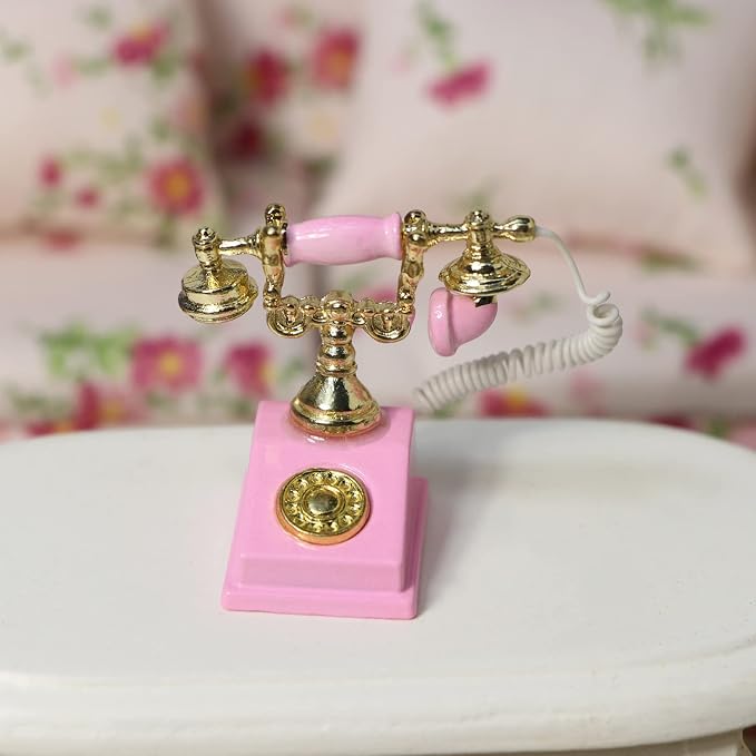 Dollhouse Telephone 1:12 Miniature Vintage Rotary Phone Model Desk Decoration - Image 3