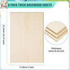 6 Pack 10.7 x 7 x 1/4 Inch-6mm Thick Basswood Sheets - Image 2