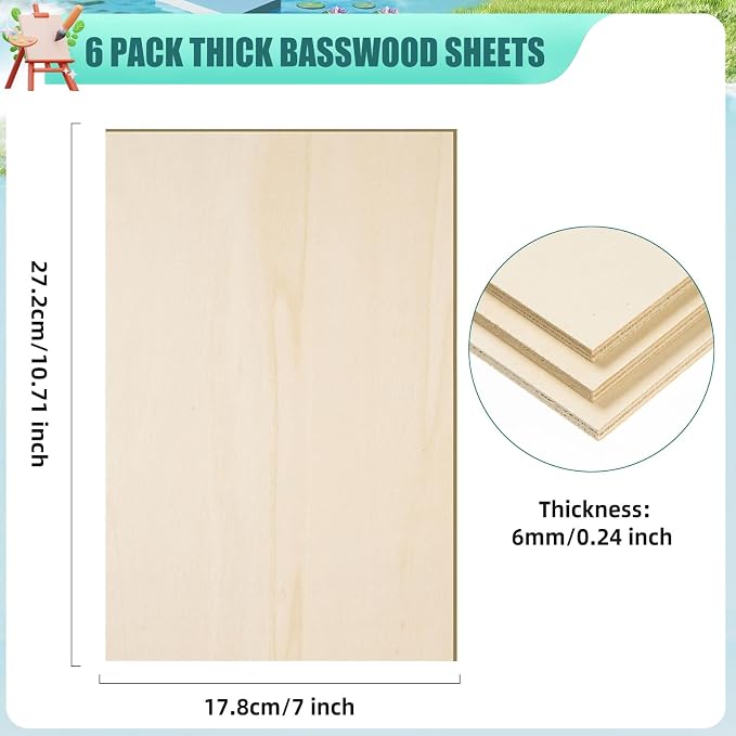 6 Pack 10.7 x 7 x 1/4 Inch-6mm Thick Basswood Sheets - Image 2