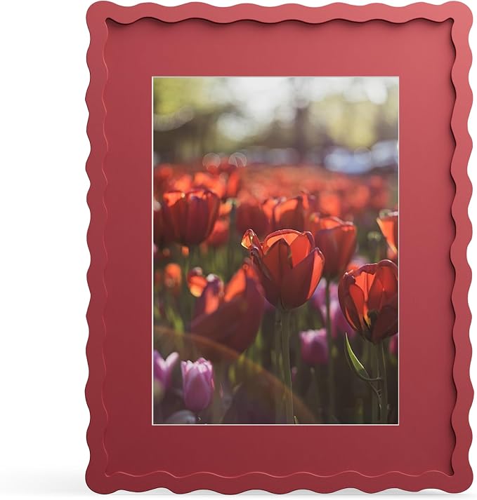 11x14 Picture Frame with Mat for 8x10, Wavy Edge Wooden Real Glass Photo Frame by THKRLOF