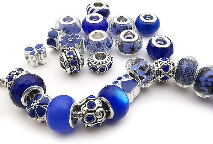 50pcs Assorted Dark Blue Resin Imitation Glass European Large Hole Beads - Image 4