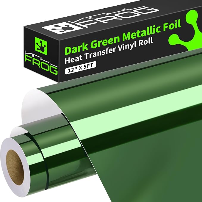 VINYL FROG Dark Green Metallic Foil Heat Transfer Vinyl Roll 12" x5ft Dark by VINYLFROG