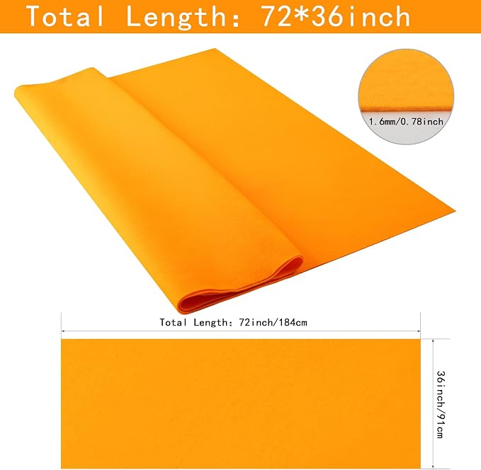 HaoFeijh Orange Felt Fabric 72 * 36 Inch Wide 1.6mm, Fabric Sheets Soft Woven - Image 2