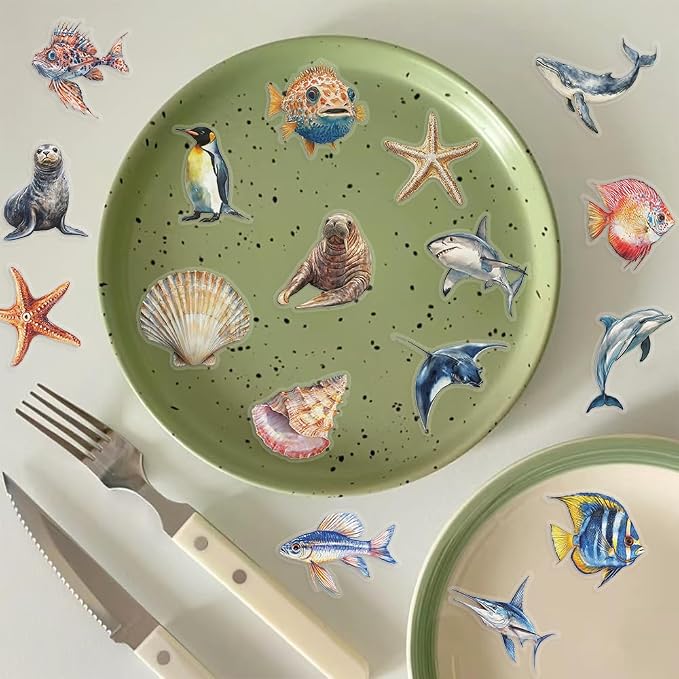 50PCS Clear Tropical Marine Life Ocean Stickers – Sea Animals, Polar Creatures - Image 6
