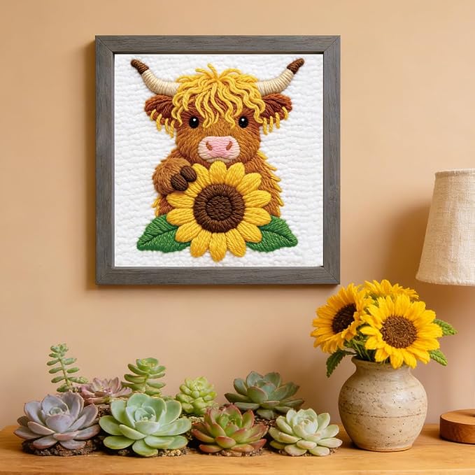 INFUNLY Sunflower Cow Needle Embroidery Kit 9.4" Square Punch Needle Kit - Image 7