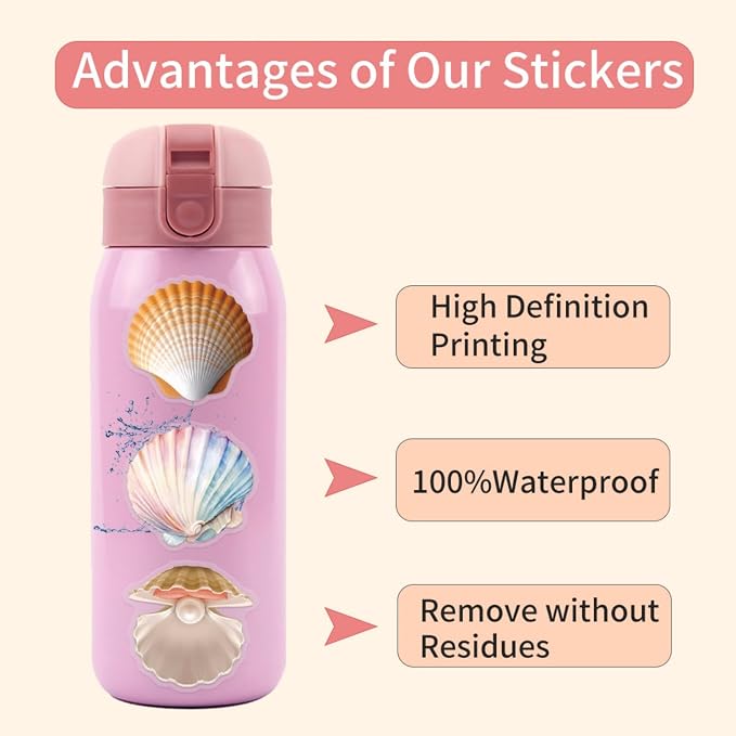 50 Pcs Sea Shell Stickers Aesthetic PET Transparent Conch Stickers Clamshell - Image 3