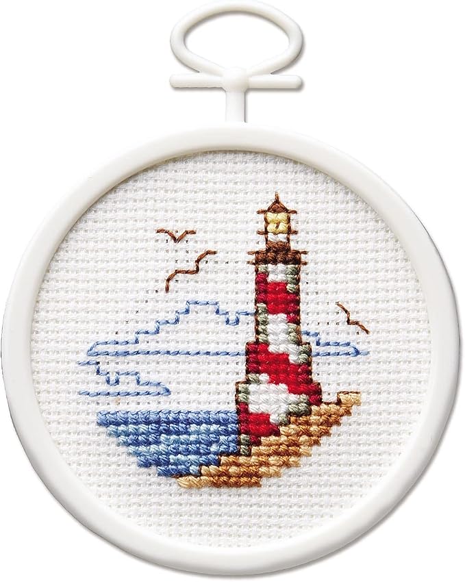 Janlynn 18 Count Round Mini Counted Cross Stitch Kit, 2-1/2-Inch, Lighthouse by Janlynn