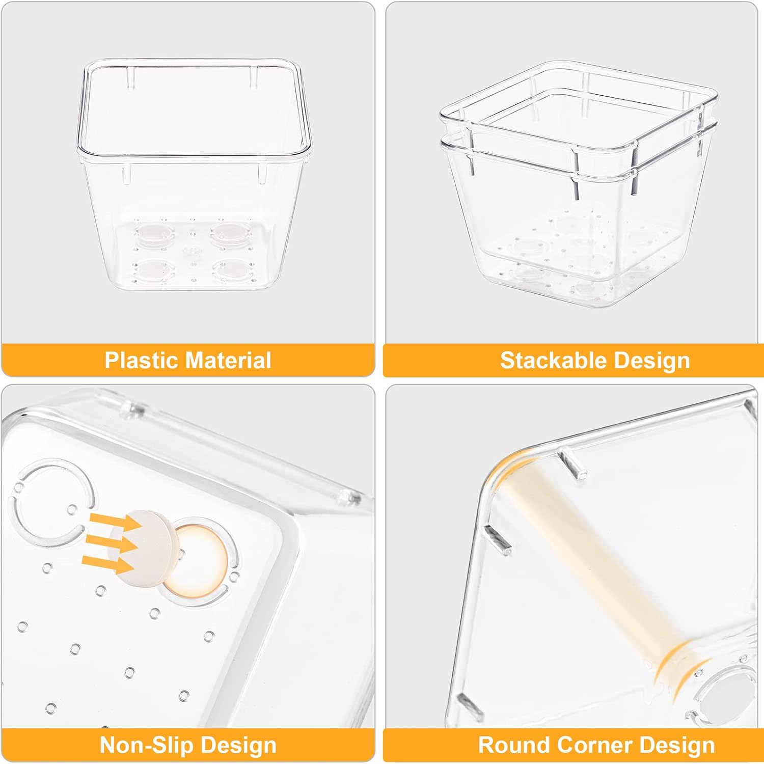 SMARTAKE 28 Piece Drawer Organizers with Non-Slip Silicone Pads, 4-Size Desk Drawer Organizer Trays Storage Tray for Makeup, Jewelries, Utensils in Bedroom Dresser, Office and Kitchen, Clear