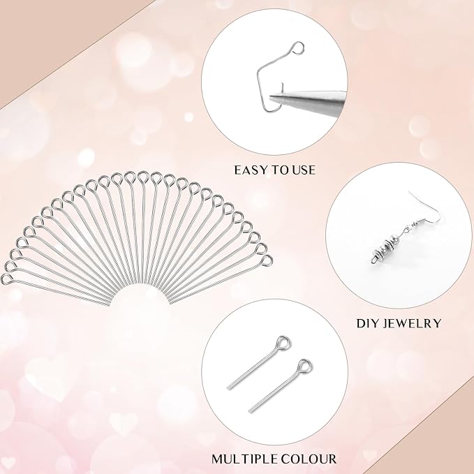 Junkin 1400 Pcs Eye Pins Mix Jewelry Findings 0.63 * 0.79 * 1.18 in Open Eye - Image 2