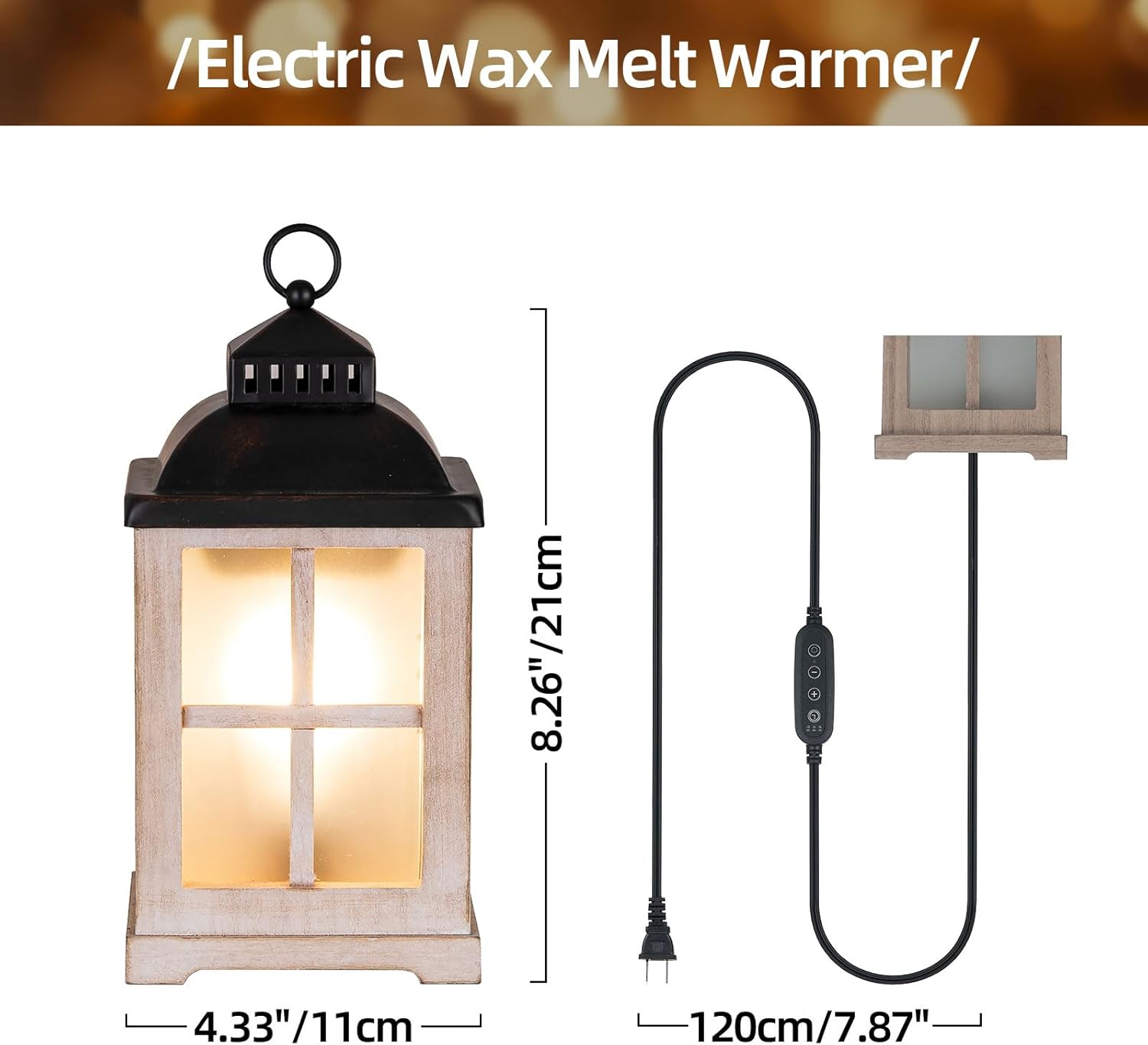 Wax Melt Warmer with Timer: Farmhouse Lantern Candle Warmer Electric Tart Burner with Lid for Scented Wax