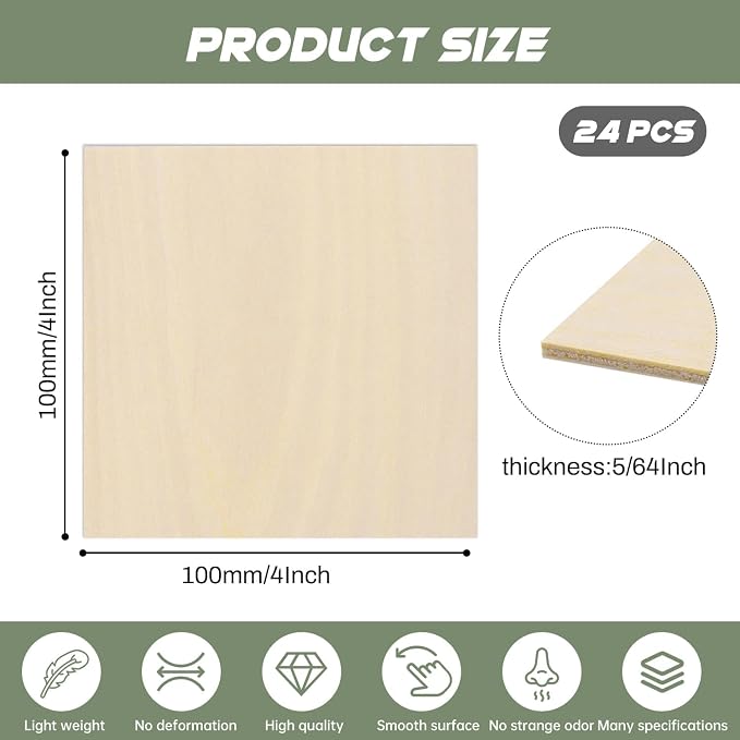 24 Pack Plywood Sheets, Unfinished Wood Boards Blanks - Image 2