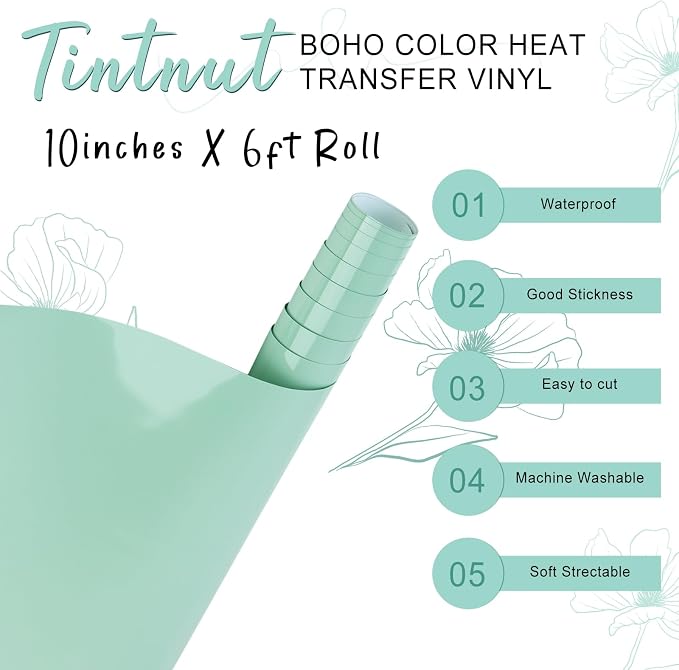 Tintnut Lichen Green Heat Transfer Vinyl, 10inx6ft Iron on Vinyl | Neutral boho - Image 2