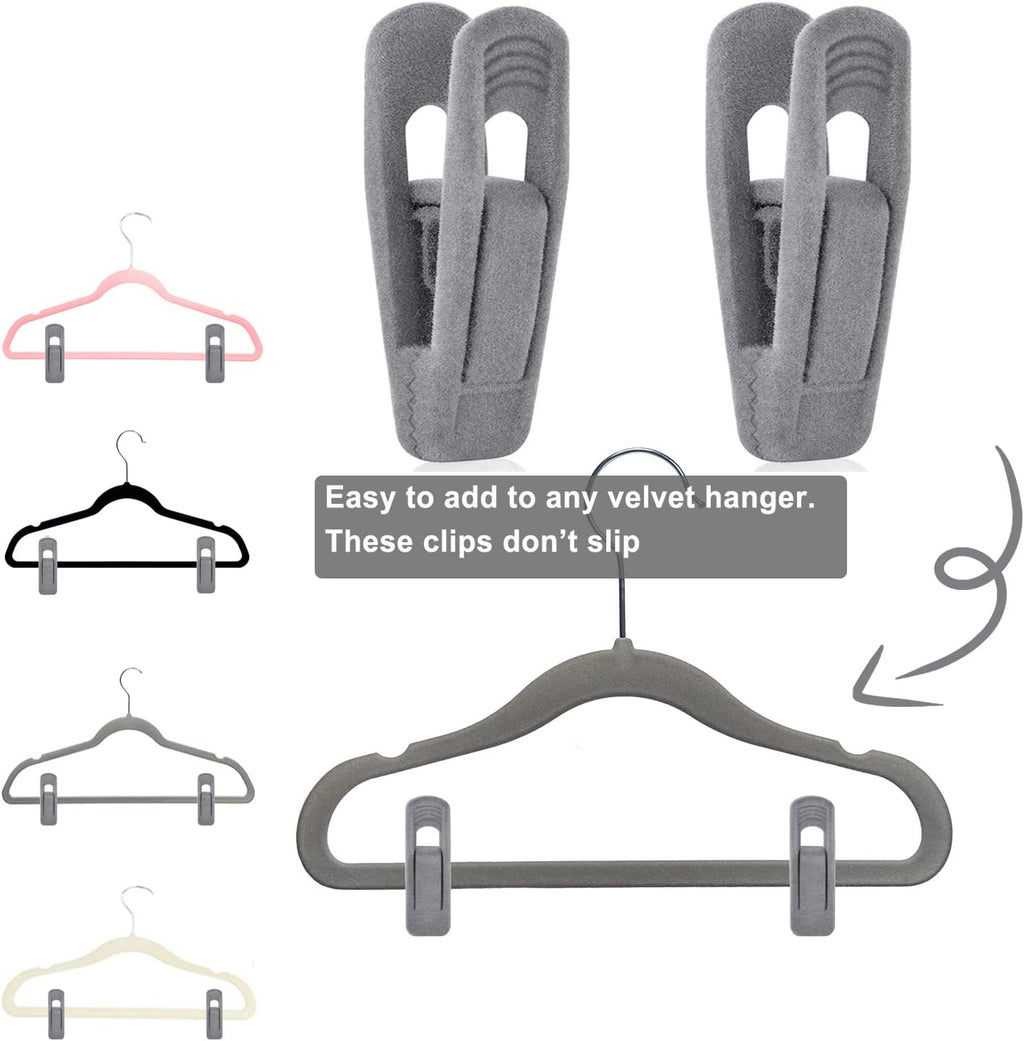 Grey Hanger Clips for Velvet Hangers - 40 PCS Gray Nonslip Velvet Hanger Clips, Skirt Hanger Flocking Clips Fit for Slim Velvet Hangers