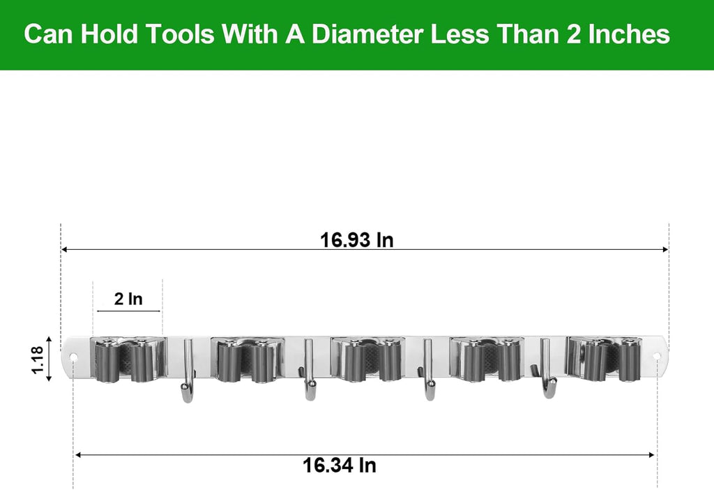 voze 5 Racks and 4 Hooks Mop and Broom Holder Wall Mount, Self Adhesive Heavy Duty Broom Hanger Organizer Storage Tool Racks for Kitchen Garden Laundry Garage