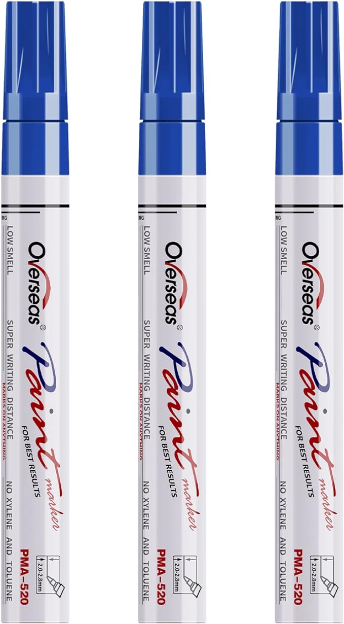 Overseas Blue Paint Pens Permanent Markers, 3 Oil Based Paint Makrers | Medium by Overseas