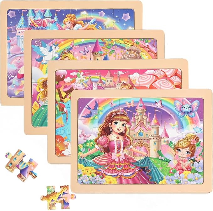 jWooden Puzzle for Kids 4-6 Years Old, 4 Pack of 24 Pieces Unicorn Princess by Unknown