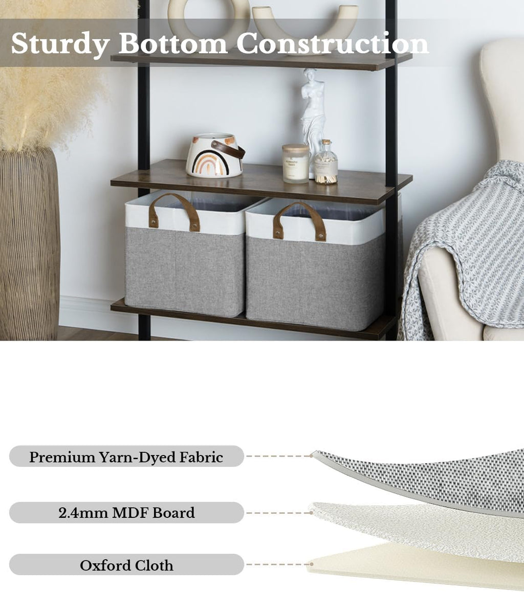 StorageWorks Storage Bins, Fabric Storage Bins for Shelves, Large Storage Baskets with Metal Frame, Closet Baskets and Bins with Handles, Gray and White, 2-Pack