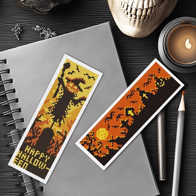 INFUNLY Halloween Cross Stitch Bookmarks Kit Evil Pumpkin Handmade Cross Stitch - Image 6