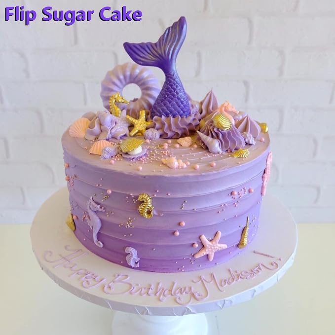 Sakolla 4 Pcs Marine Theme Silicone Fondant Molds, Mermaid Tail Seashell Conch - Image 2