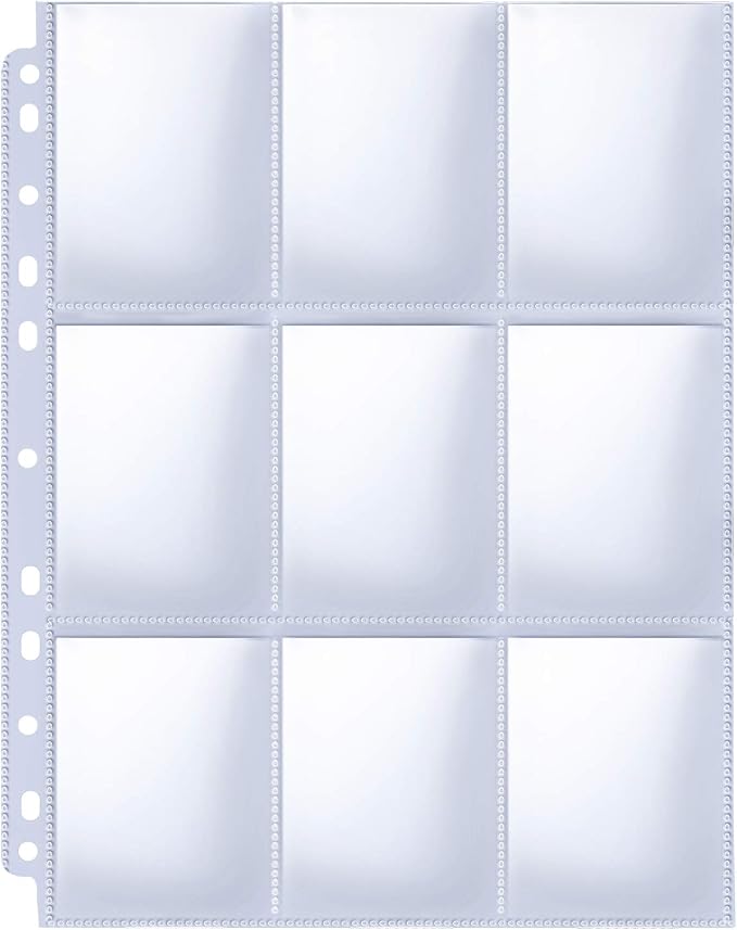 HERKKA Trading Card Sleeve Pages, 100 Pack 9 Pocket Album Pages 11 Holes Fit 3 by HERKKA