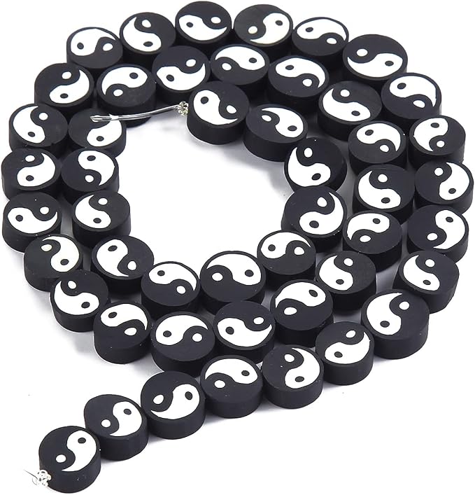 100pcs Black Yin Yang Polymer Clay Spacer Beads - Image 2