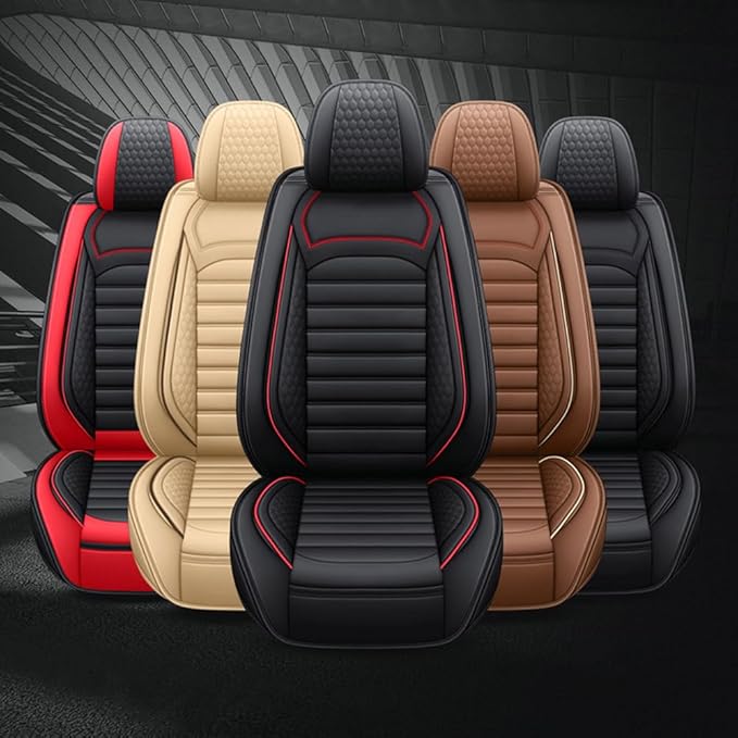 Leather Car Seat Covers for Toyota Corolla 2006-2024,Car Seat Covers Full Set,Seat Covers with Safety,Waterproof Seat Cover Compatible Airbag(5pcs Beige Standard)