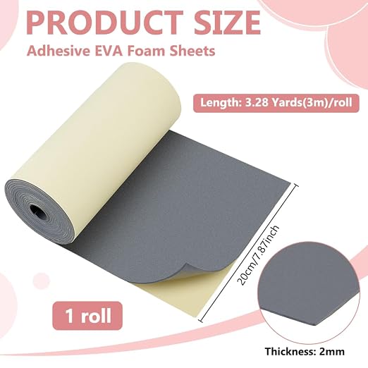 BENECREAT 118.1x7.9inch Self-Adhesive EVA Foam Roll, 2mm Thick Adhesive Craft - Image 2