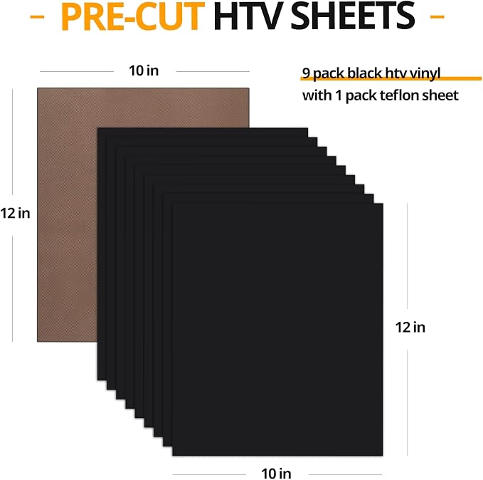 HTVRONT Black Heat Transfer Vinyl Bundle, 10 Pack 12" x 10" | HTV Vinyl - Image 2
