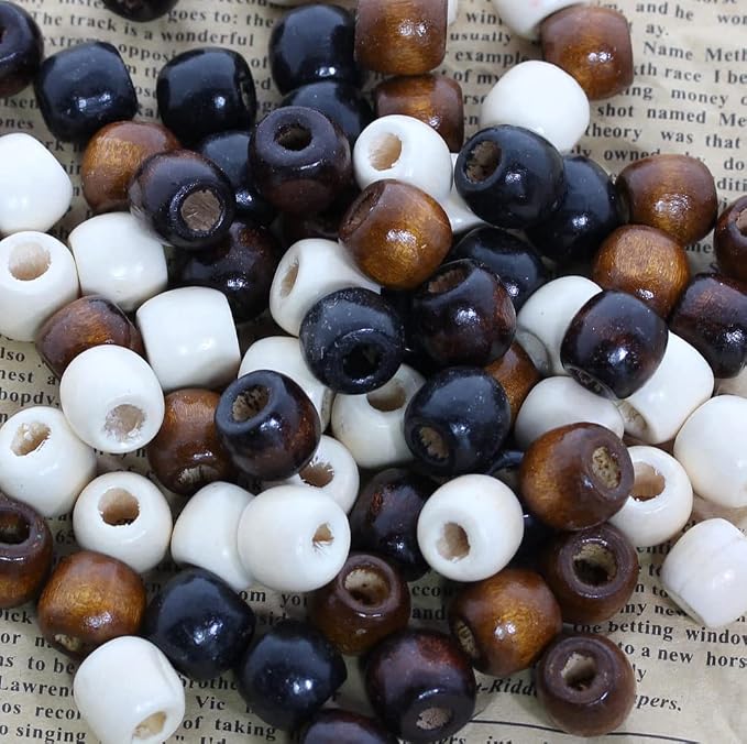 200Pcs Large Hole Barrel Wood Beads, BetterJonny 4 Colors Natural Wooden - Image 3