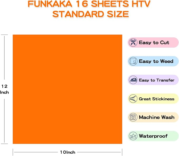 FUNKAKA Glow in The Dark & Fluorescence Heat Transfer Vinyl Bundle, 16 Pack 12" - Image 7
