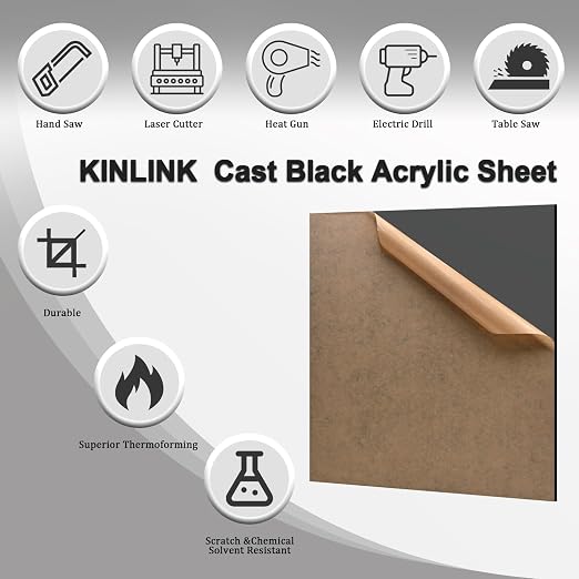 KINLINK 12x12 Plexiglass Sheets 1/8 inch Thick - 3mm Black Transparent Cast - Image 3