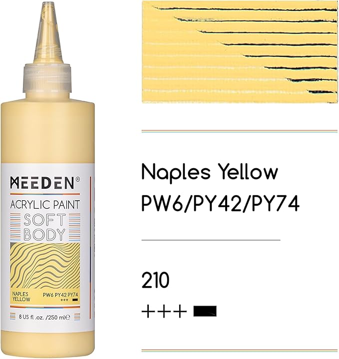 MEEDEN Soft Body Acrylic Paint: Naples Yellow Hue Matte Finish - 250ml/8.45oz - Image 2