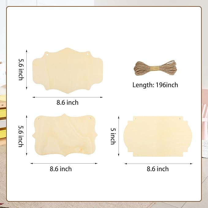 12 PCS Unfinished Wood Crafts 8.9 x 5.7 Inch Hanging Wood Sign Blank - Image 7