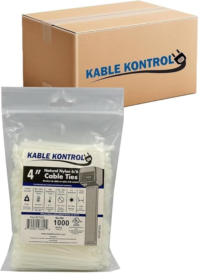 Kable Kontrol Cable Zip Ties Natural White 40, 18 Lbs Tensile Strength by KABLEKONTROL%C2%AE