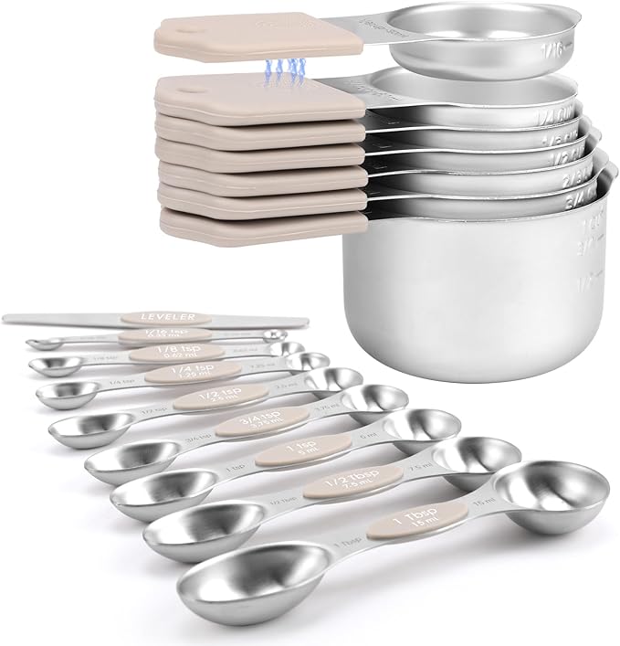 Magnetic Measuring Cups and Spoons Set-Heavy Duty 304 Stainless Steel，Double by HOUJIP