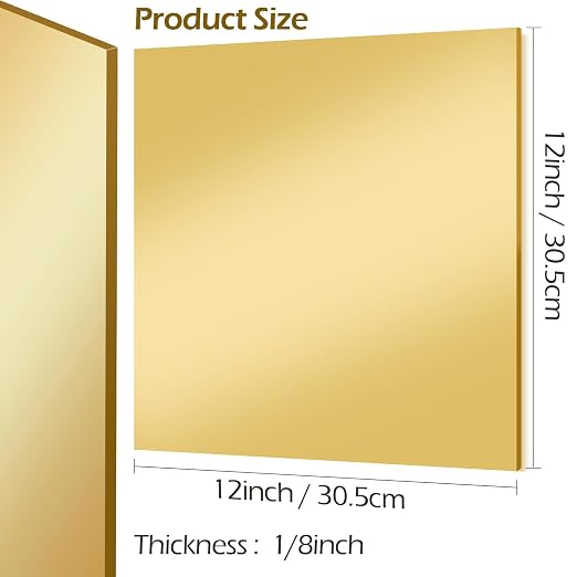 Gold Mirror Acrylic Sheets, 2 Pack 12" x 12" Square Acrylic Sheets 1/8" Thick - Image 2