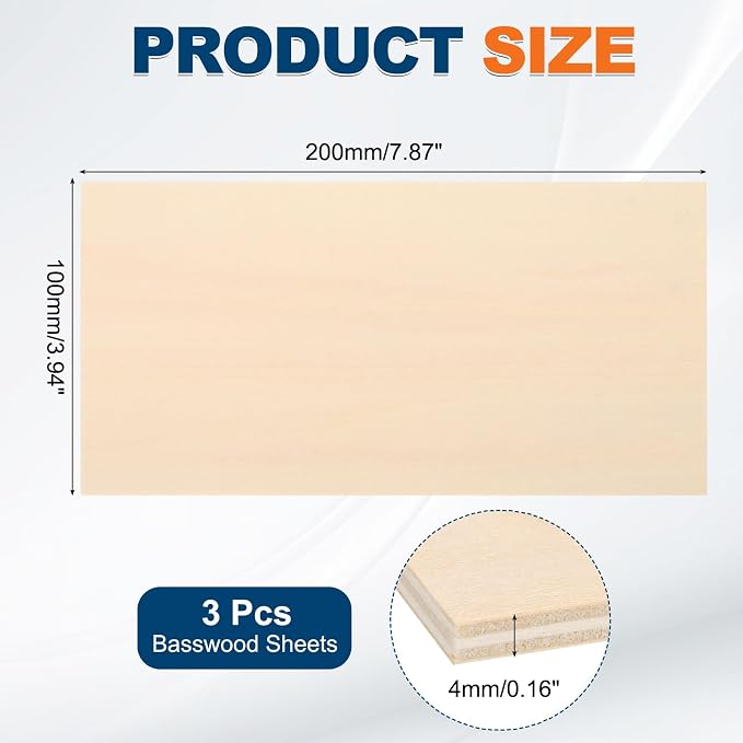 MECCANIXITY 3pcs Basswood Sheets 8 x 4 x 5/32 Inch Unfinished Wood Boards - Image 2
