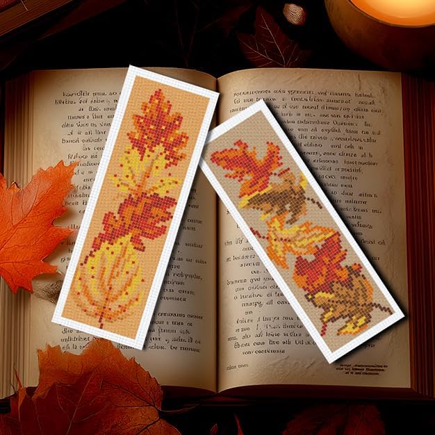 INFUNLY 6PCS Falling Leaf Cross Stitch Bookmark Kit - Image 7