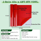 guangyintong Red Heat Transfer Vinyl HTV Rolls, 2 Rolls 12" x 12ft Red Iron on - Image 2