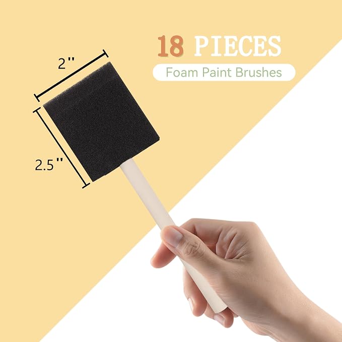 18 Pcs Foam Paint Brushes, 2 Inch Sponge Paint Brush, Wood Handle Sponge Foam - Image 2
