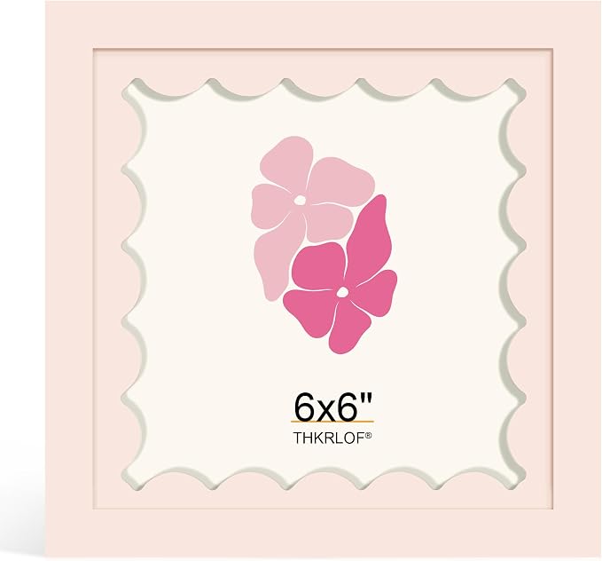 6x6 Picture Frame with Wavy Mat, Wooden Real Glass 6 x 6 Photo Frame by THKRLOF
