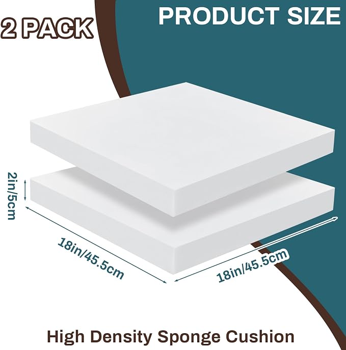 Frienda 2 Pack 2" x 18" x 18"Upholstery High Density Foam Cushion Replacement - Image 2
