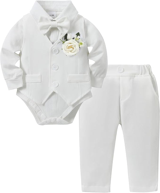 Coco&RARA Baby Boy Clothes Suits Infant Gentleman Outfits, Formal Dress Shirt+Vest+Corsage+tie+Pants Baby Suit Set 0-18M