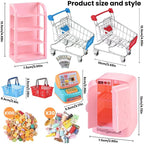 DULEFUN 143pcs Mini Shopping Cart Basket Miniature Food Drink Bottle Toys - Image 2