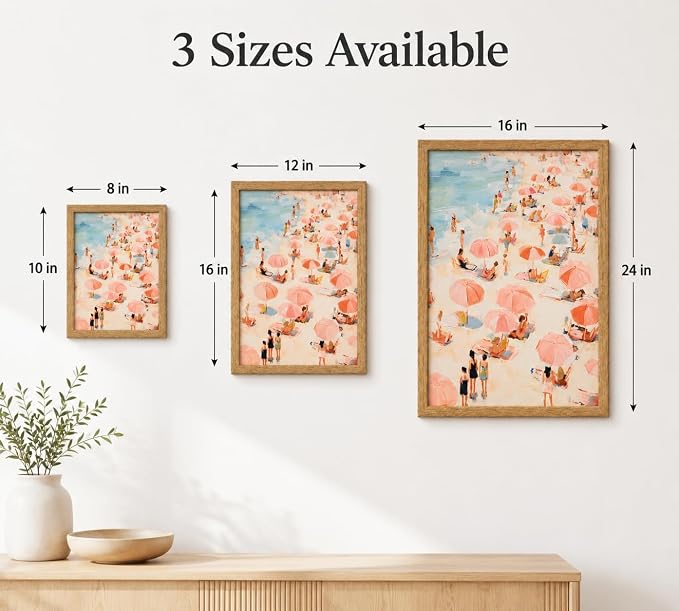 Framed Pink Beach Umbrella Canvas Wall Art, Coastal Painting Picture Wall Decor - Image 5