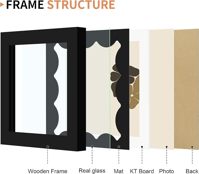 4x4 Picture Frame with Real Glass, Wooden cute 4 x 4 Photo Frame with Wavy Mat - Image 5