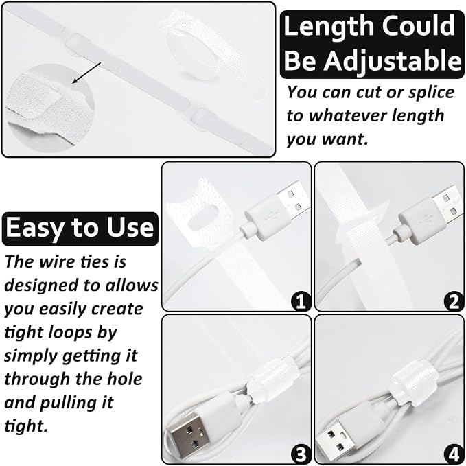 70pcs Cable Ties Reusable White Wire Ties Cable Management Cord Ties Reusable - Image 6