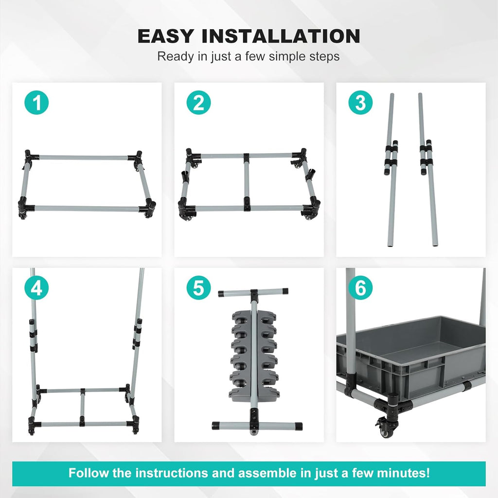 Rolling Cleaning Cart with Mop & Broom Organizer,Movable Floor-Mounted Mop Rack Floor Standing Cleaning Tool Cart with Wheels for Housekeeping, Garage &Garden