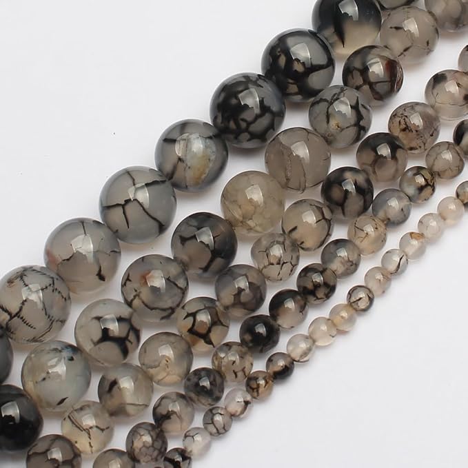 35pcs Smooth Natural Polish Grey Agate Beads，10mm Dragon Vein Gemstone Round - Image 5
