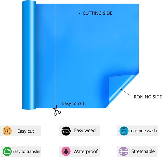 RENLITONG Lake Blue Iron on Vinyl 12Inch by 15ft Roll HTV - Image 4